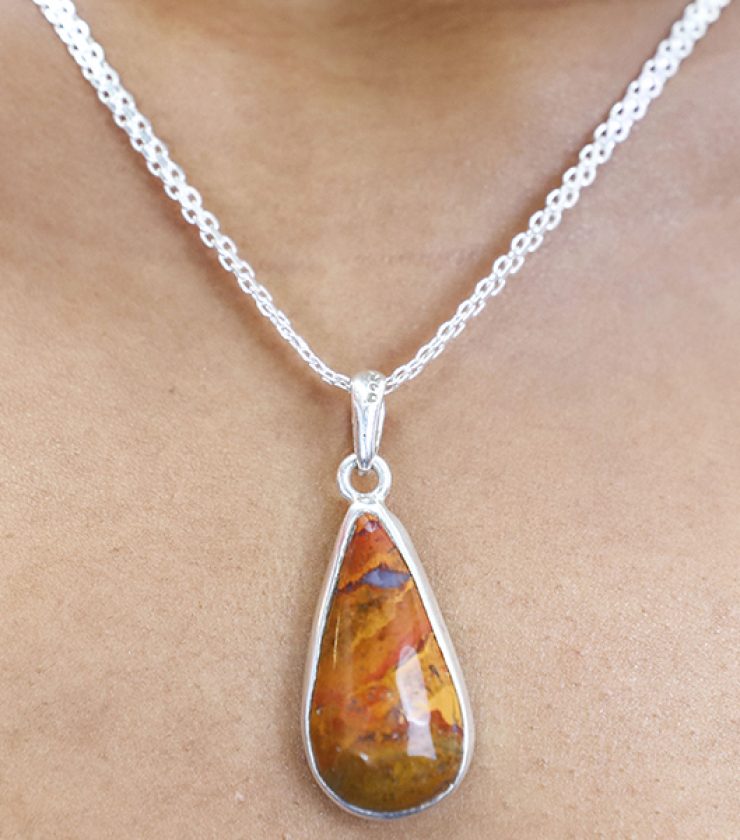 Brown jasper pendant with 925 sterling silver necklace