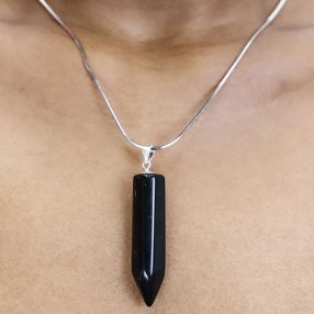 Black obsidian pendant with 925 sterling silver necklace
