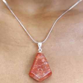 Orange sunstone pendant with 925 sterling silver necklace