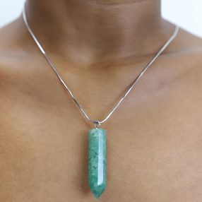 Green aventurine pendant with 925 sterling silver necklace