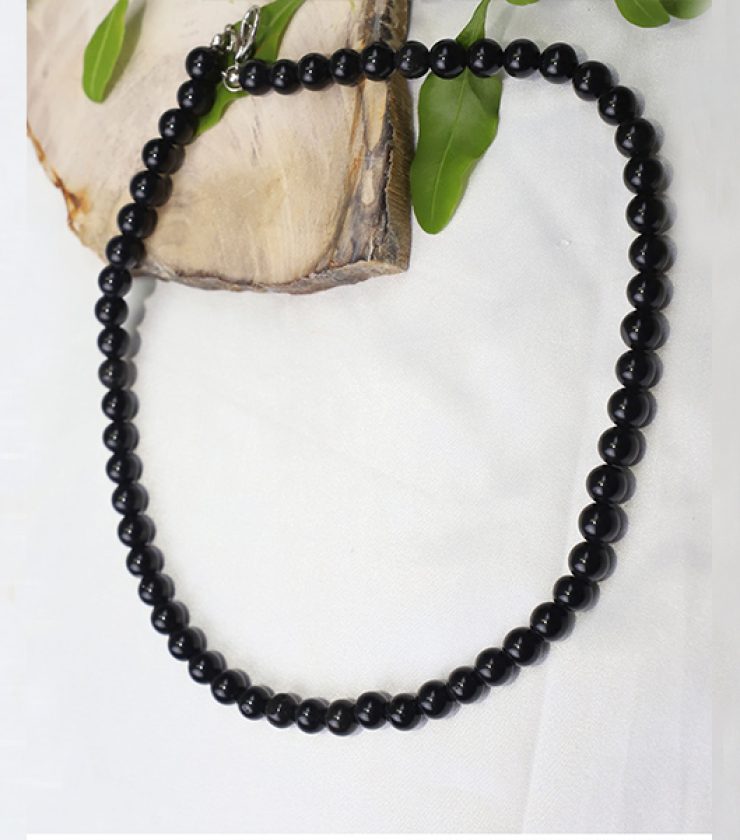 Black obsidian necklace with 925 sterling silver hook