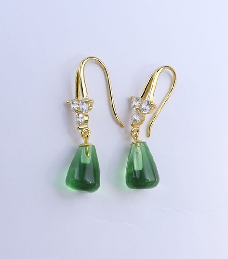 Green obsidian with 925 sterling silver dangle earrings