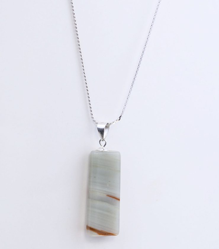 Grey lace agate pendant with 925 sterling silver necklace