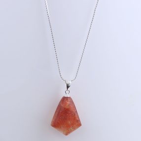 Orange sunstone pendant with 925 sterling silver necklace