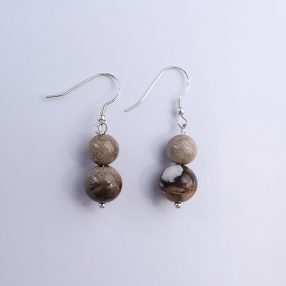 Petrified wood with 925 sterling silver dangle earrings