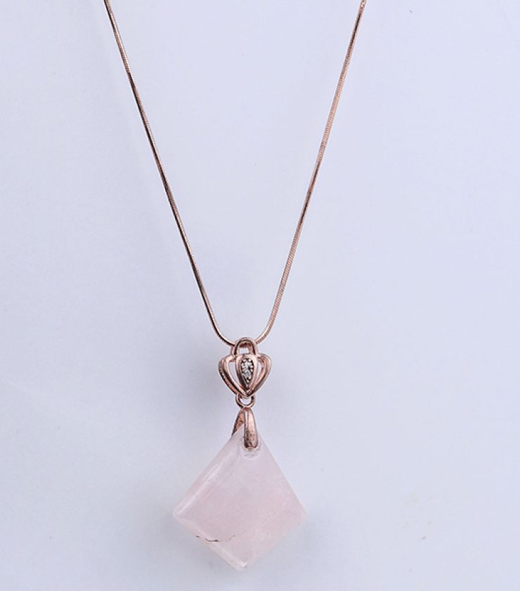 Rose quartz pendant with 925 sterling silver necklace
