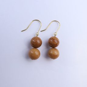 Round Brown lace agate with 925 sterling silver Dangle earrings