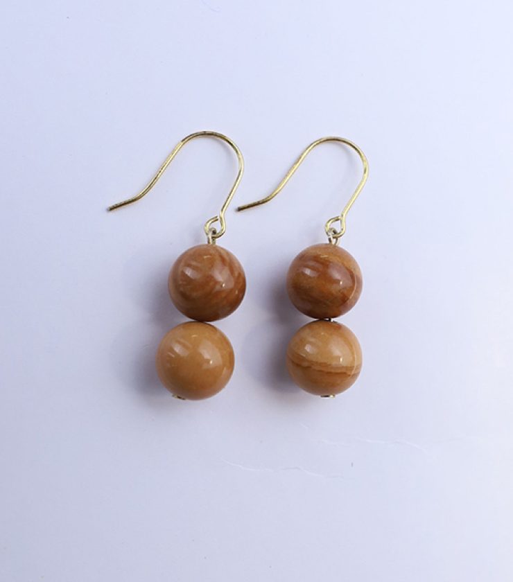 Round Brown lace agate with 925 sterling silver Dangle earrings