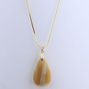 Yellow lace agate pendant with 925 sterling silver necklace
